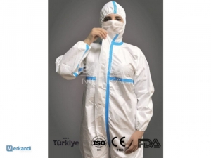 Profi ochranný oblek antiCovid T3/T4 -bílý na zip s modrým pruhem vel. L